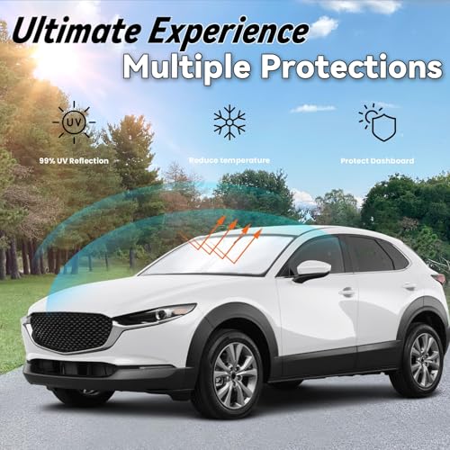 Image of Windshield Sun Shade for Mazda CX-30 2019-2024, Car Front Window Sunshade with 240T Sun Visor Protector Blocks UV Rays Heat Sun Shield Accessories (Mazda CX30)