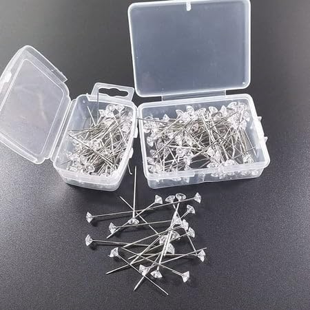 Gemsy Crystal Head Decor Pins - 1 Box | Stainless Steel Craft DIY Garment Sewing Straight Pins for Fabric, Shirts, Dressmaking | Bouquet Straight Needle 3