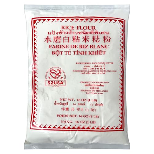 52USA Harina de arroz tailandés de 16 onzas (básica), 1 libra (1 pieza), harina de arroz para hornear o cocinar, producto de Tailandia, harina de arroz blanco totalmente natural, vegana