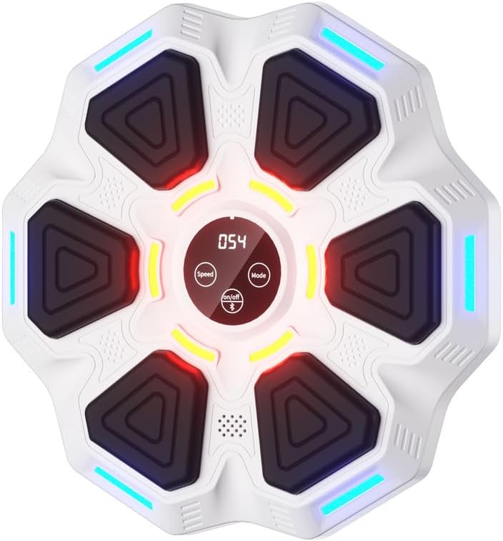 Music Boxing Machine, 9 Modes & 9 Speeds, Wall-Mounted Punching Pad with Gloves for Adults, Kids, Women White