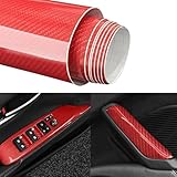 6D Carbon Fiber Vinyl Wrap Roll, Lypumso Super Glossy Car Wrap Film Featuring Bubble Free Air Release Technology, Car Moto DIY Interior Exterior (High Gloss Red, 1ft x 5ft)