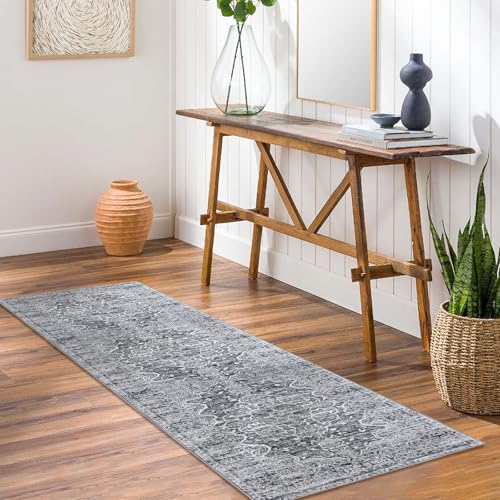 KUTA Vintage Washable Runner Rug, 2x7 Non-Slip Vintage Grey Hallway Kitchen Runners Soft Printed Distressed Tribal Farmhouse Floor Carpet Rugs for Laundry Bedroom Living Room