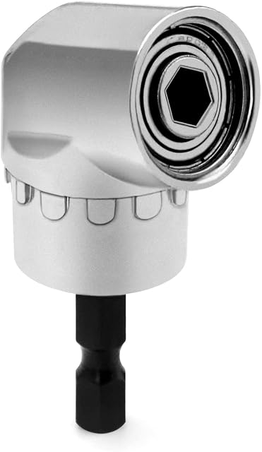 QWORK 105° Right Angle Drill Adapter, Power Screwdriver Drill Attachment 1/4-inch Hex Shank for Tight Corner Workspace