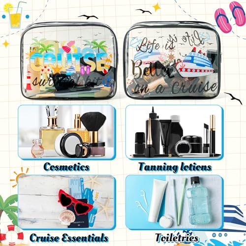 Y1tvei Cruise Clear Makeup Bag - 2Pcs Large Cruise Ship Essentials Travel Cosmetic Bag Survival Kit PVC Waterproof Toiletry Organizer Pouches Summer Beach Travel Accessories for Women Vacation3