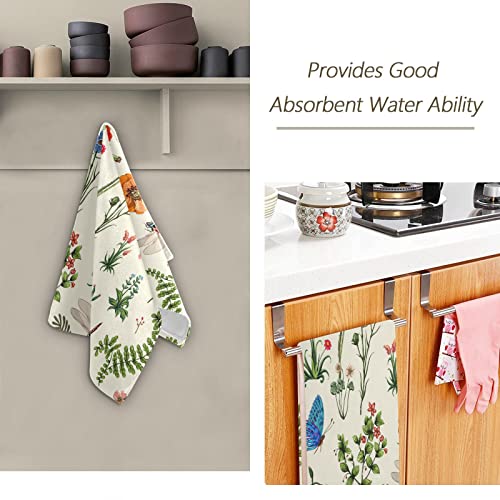 Nature Hand Towels For Bathroom,Summer Flowers And Herbs Dragonflies Floral Poppies Optimistic Bath Towels 16"X28" Soft Absorbent Bathroom Hand Towel For Face,Gym,Tea,Guest Kitchen Dish Towel Set Of 2 #TOP6