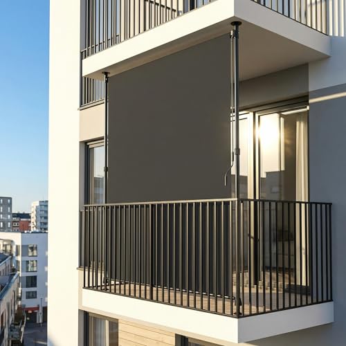 LIFERUN Store Extérieur Vertical 120 x 310 cm, Anthracite avec Manivelle sans Perçage, Store Manuel Extensible Occultant Balcon Terrasse Jardin,Brise-Vue,...