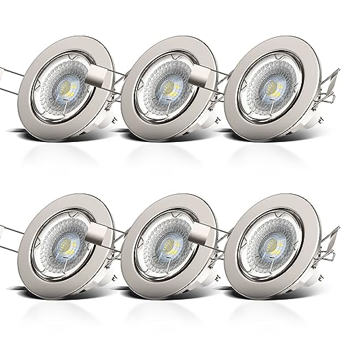 B.K.Licht I 6er Set LED Einbauleuchte I Dimmbar I Schwenkbar I Inkl. 6x 5,5W GU10 I Leuchtmittel I Warmweiß I 6x 400lm I IP23 I LED Spot I Einbaustrahler I Deckenspots I Deckeneinbaustrahler Einbauspot I Deckeneinbauleuchte I Matt-Nickel