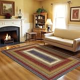 Log Cabin Step Blue and Red Cotton Braided Area Rugs, 6x9' Rectangle - Warm Lodge and Cabin Decor, Perfect for Living Rooms and Dining Rooms - Beautiful, Soft, Durable, Pet Friendly and Easy to Clean