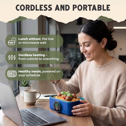 Oaktiv Lunch Box Warmer, Electric Heated Lunch Box for Adults, 4-Cup Cordless Portable Food Warmer with Scheduled Timer, Rechargeable with Insulated Bag by Oaktiv - Image 6