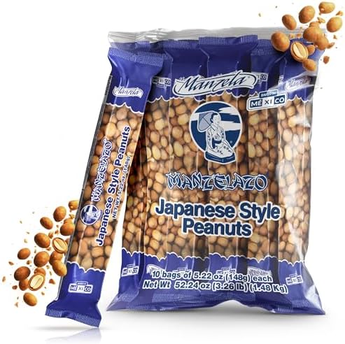 Manzela Japanese Style Coating Peanuts | Crunchy with Flavorful Sauce, Savory & Slightly Sweet, Unique Texture, Authentic Mexican Snack, Cacahuates Japoneses Mexicano, Size 10 ct/6.35 oz Each, 1-Pack