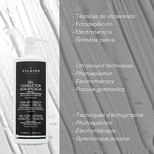 Valquer Body & Facial Conductive Gel - For professional equipment (ultrasound, electrotherapy, radiofrequency, cavitation, ipl, laser, etc) - 1000 ml