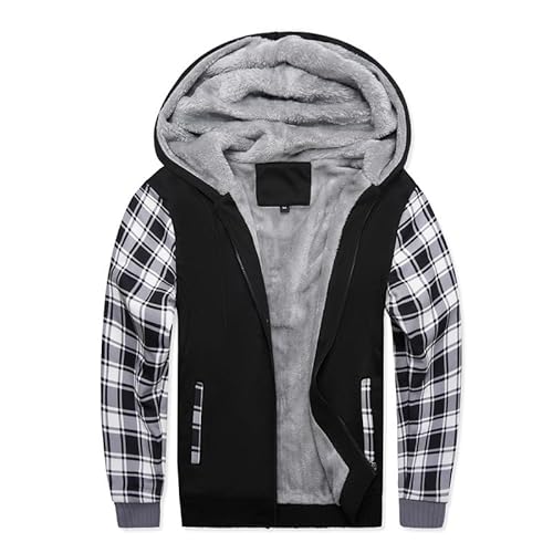 AOTORR Men's Hoodies Full Zip Fleece Jacket Coat Winter Warm Oversized Zip Up Hooded Top with Pockets W02G Black White M