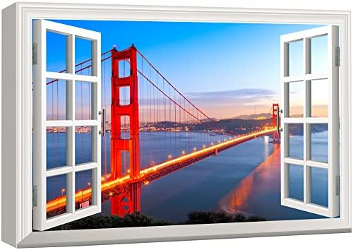 wall26 Canvas Print Wall Art Window View Landscape San Francisco Golden Gate Bridge Nature Wilderness Photography Modern Art Scenic Colorful Multicolor for Living Room, Bedroom, Office - 24"x36"