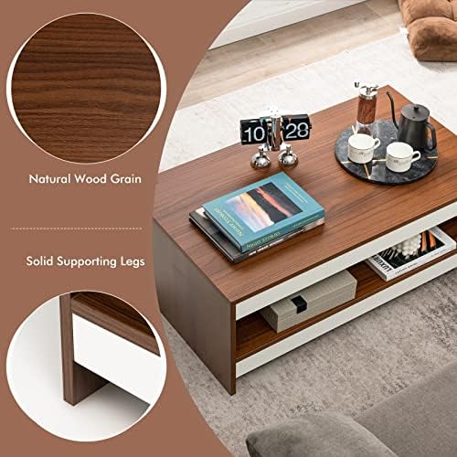 COSTWAY 2-Tier Coffee Table, Wooden Cocktail Tea Center Table with Storage Shelf, Modern Rectangle Accent Sofa End Side Tables for Living Room, Bedroom and Office