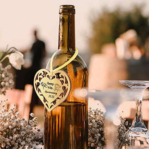 Happy 40Th Anniversary 2023 Engraved Heart Wooden Quote Hanging Ornament Party Decorations Supplies Gifts For Husband Wife Boyfriend Or Girlfriend Anniversary Valentines Day Romantic Gifts For Her Him #TOP3