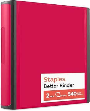 Staples Heavy-Duty 2-Inch D-Ring Binder, Red 3-Ring Binder with Pockets, Holds Up to 540 Sheets for School & Office