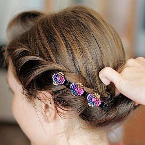 Foto von Bexdug Kolibri-Haarspange mit Kristallblume, Haarschmuck für Frauen, Strass-Haarspange, vierblättriges Haarnadel-Entenschnabel-Clip, Geflochtene Haarspangen modische Doppelschicht-Mini-Haarspangen