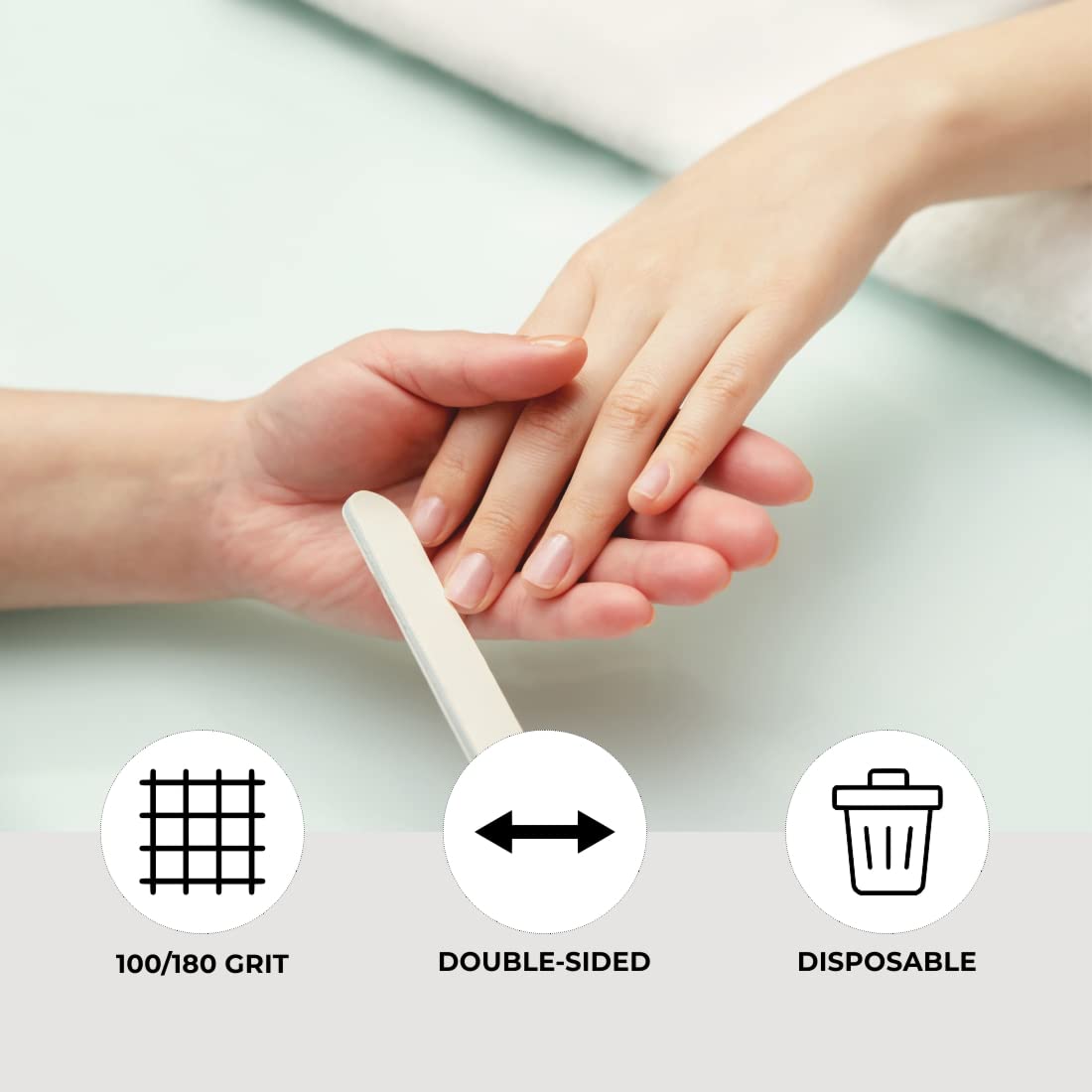 ForPro Professional Collection O-Files Foam Board, Double-Sided Manicure Nail File, 100/180 Grit, Individually-Wrapped, 6" L x .75" W, White, 100-Count