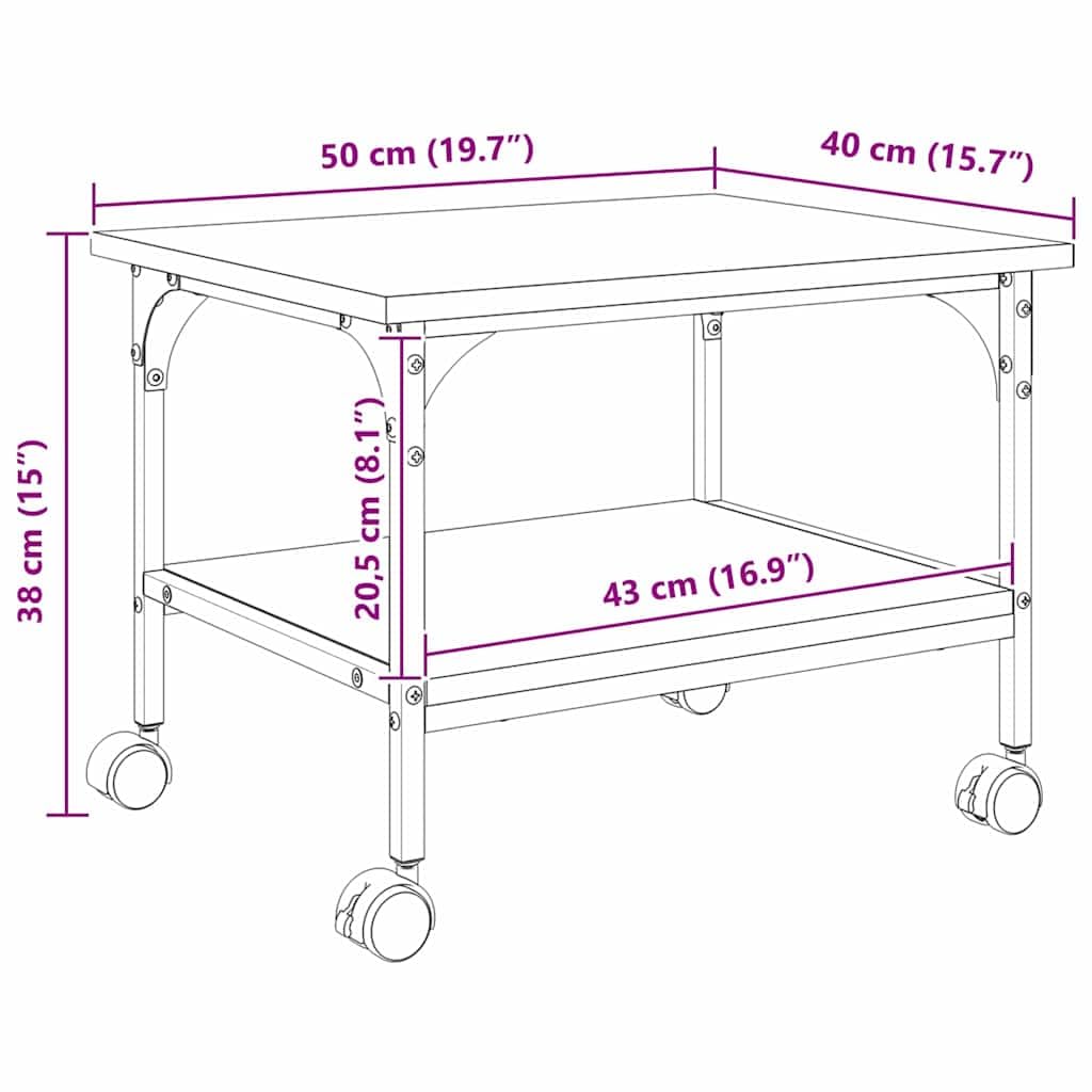 vidaXL Soporte para Impresora Roble Negro 50 x 40 x 38 cm, Amplio Almacenamiento, Base Rectangular para Impresora, Resistente Mueble Urbano de 2 Niveles para organizar tu Espacio