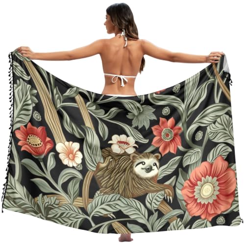 Pareo para traje de baño rojo estilo vintage William Morris 2