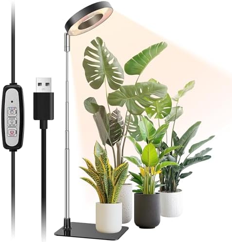 Raygrov 植物育成ライト LED 室内栽培ライト 調光4段階 定時機能（4H / 8H / 12H） 高さ調節可能 省エネ 太陽光模擬 室内栽培用 USB給電
