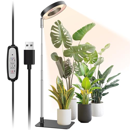 Raygrov 植物育成ライト LED 室内栽培ライト 調光4段階 定時機能（4H / 8H / 12H） 高さ調節可能 省エネ 太陽光模擬 室内栽培用 USB給電