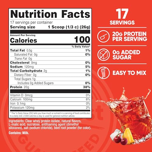 Image of Nutricost Clear Whey Protein Isolate Powder (Tropical Punch) 1 LB - 20g of Protein, 0g Added Sugar, GMO-Free, Gluten-Free