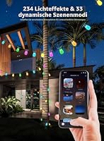 Gaoxun Lichterkette Außen Outdoor LED Strom, 15m Bunt RGBW Farbwechsel 15 S14 Glühbirnen, App-Steuerung, Dimmbar, Musik Sync, Timer, IP65 Wasserdicht für Garten Terrasse Party – Ansicht 5