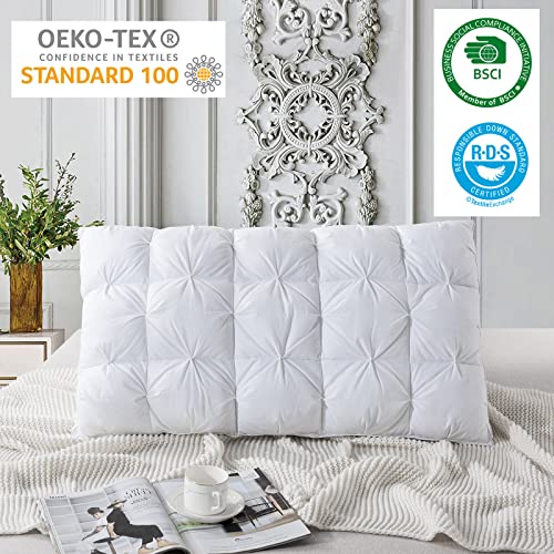 Whatsbedding Goose Feather & Down Pillows Queen Size 1 Pack, Luxury Pinch Pleated Bed Pillows For Sleeping, Soft Gusset Pillows Filled With Feather And Down, 100% Breathable Cotton Cover, 20X30 In #TOP6