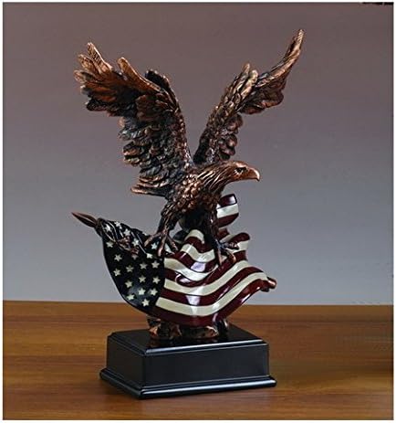 Large Eagle with American Flag Resin Sculpture - 14.5" Tall