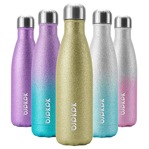 Image of BJPKPK Insulated Water Bottles 17oz Stainless Steel Sports Water Bottles Keep Cold for 24 Hours and Hot for 12 Hours,BPA Free,Glitter Gold