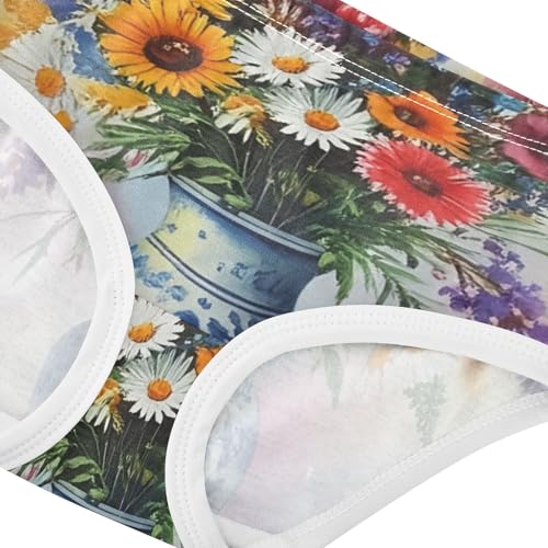Artistic Toddler Girls Underwear 2t Cotton Girl Panties Cute Watercolor Beautiful Bouquet Wildflowers Underpants Briefs4