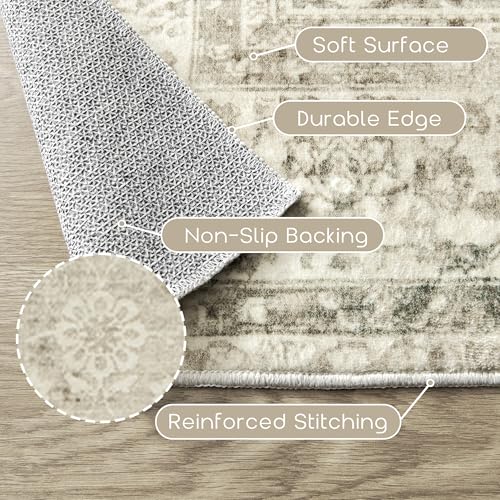 BILEEHOME Modern Farmhouse Area Rug 5 x7 Washable Floral Earth Tone Neutral Boho Nursery Rug 5x7 for Baby Boy Bedroom,Tan Brown and Cream Beige - Image 3