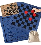 Giant Checkers Board Game for Kids and Adults, Tic Tac Toe Outdoor Camping Game with 24 Checker P...