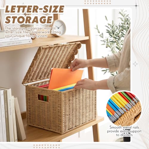 Image of Jingmore File Organizer Box with Scalloped Lid, Paper Rope, Dark Brown