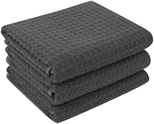 SINLAND Kitchen Sublimation Towel Microfiber Dishes Drying Towel and Kitchen Cleaning Cloth Quick Drying Tea Towel Waffle Weave 16inch X 24inch(3 Pack Grey)