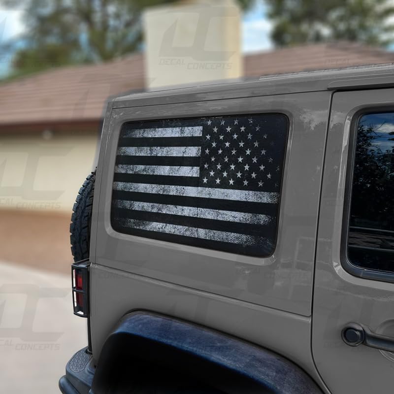 Decal Concepts American Flag Rear Side Window See Through Accent Decal (Fits Jeep Wrangler 4 Door 2011-2017) (Flag Style (Red-White-Blue Distressed))