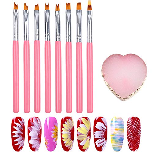 Kitcheblest 8pcs Acrylic Nail Art Brush Set, With a Nail Art Palette, UV Gel Flower Drawing Pen Manicure Nail Art Polish Pen Tool (nail brush & palette)