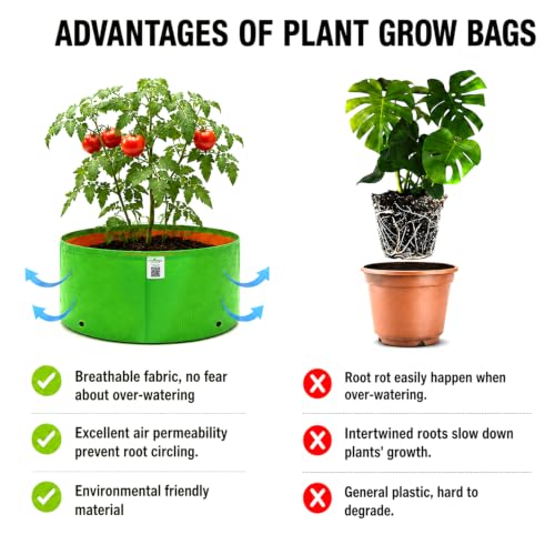 Image of Anandi Green's Premium HDPE Uv Protected 220 GSM Round Shaped Green Colour Plants Grow Bags Suitable for Terrace and Vegetable Gardening (Pack of 2, 24x9 INCH)
