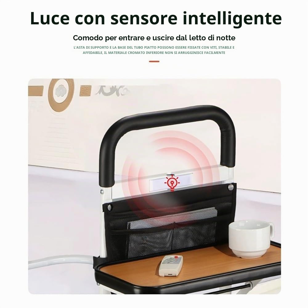 Sponde Letto Anzian,Imaniglia Letto Anziani Per Alzare,Adjustable Bed Assistance Tracks, with Bag,Corda di sicurezza Fall Prevention,Sensore luminoso staccabile, tavolo pieghevole ,for Elderly,Adults