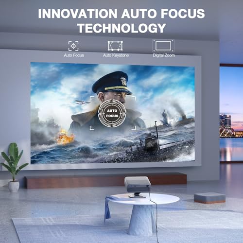 Image of [Now with Netflix] 4K Projector with WiFi and Bluetooth,TOF Real-Time Auto Focus Smart Projector, AuKing Outdoor Movie Home Theater Proyector with Omni-Adjustable Stand( Silver Grey)