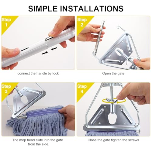 Image of Mop Handle Commercial Heavy Duty - 57 Inch Industrial Metal Mop Stick Replacement for Floor Cleaning - Professional Mops Head Replacement Holder