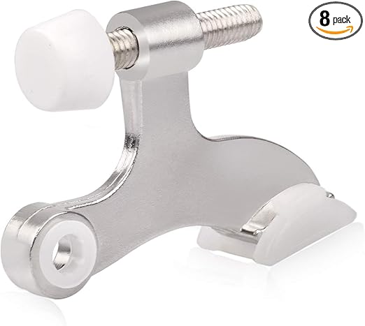 HOMOTEK 8 Pack Hinge Pin Satin Nickel Door Stopper,Adjustable Deluxe Heavy Duty Door Stopper 2-1/2"x1-3/4,with White Rubber Bumper Tips