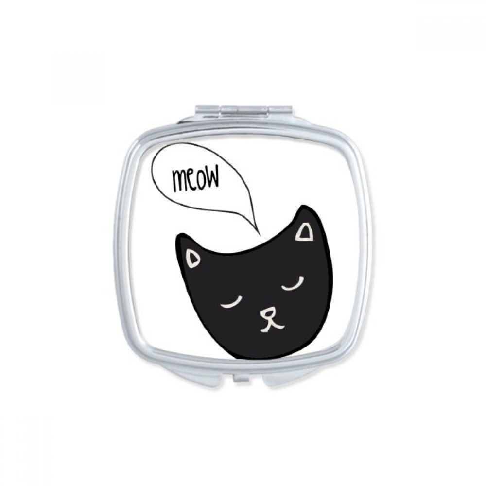 Petit miroir main compact au design épuré de ligne dessin chat noir meow