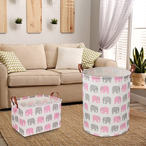 Image of NTAOHAMPER Laundry Basket,Waterproof Hamper,Clothes Hampers for Nursery,Gift Basket,Room Decor,Collapsible Storage Basket (Pink Elephant)