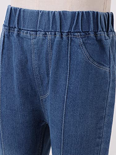 Kids Girls Elastic Waist Flared Denim Pants with Pearls Raw Hem Ripped Jeans Casual Wear4