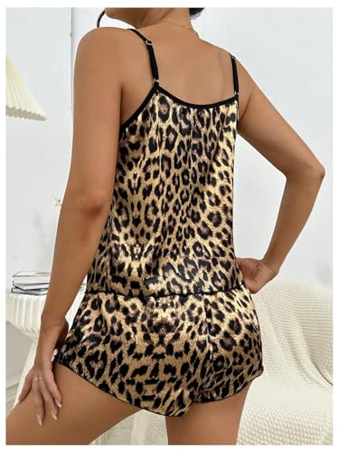 SOLY HUX Pajama Sets for Women 2 Piece Leopard Print Satin Sleepwear Cami Top and Shorts Loungewear2