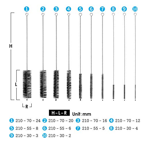 8.2 Inches Nylon Tube Brush Set, Nylon Bottle Cleaning Brush Set, 10 Pieces Variety Pack For Glasses Drinking Straws, Keyboards, Jewelry Cleaning, Antistatic Brushes, Pipe Cleaning Brushes (Set Of 10) #TOP3