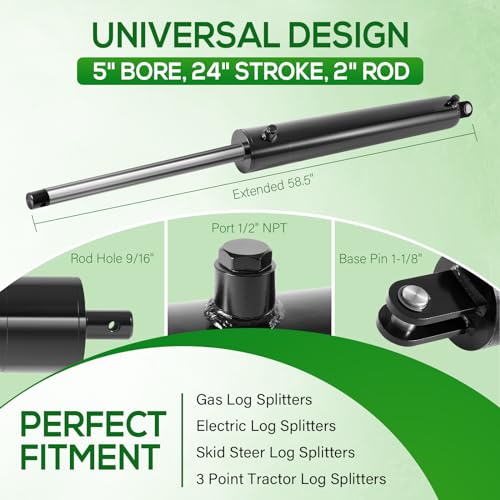 Image of Upgrade 5 inchx24 inch Heavy Duty Hydraulic Cylinders Log Splitter Hydraulic Cylinder Double Acting Universal Hydraulic Cylinder 5 inch Bore 24 inch Stroke 2 inch Rod 3500 PSI