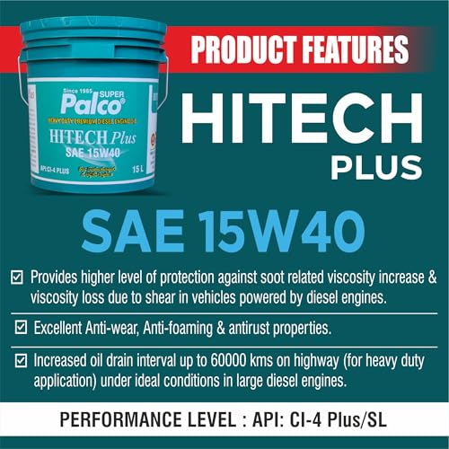Image of PALCO Hitech Plus 15W40 Diesel Engine Oil 15 Litre for Heavy Duty Cars, Commercial Vehicles & Turbocharged Diesel Engines, EGR Compatible